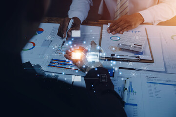 Document management concept. Virtual screen icons Document Management System DMS Online document...
