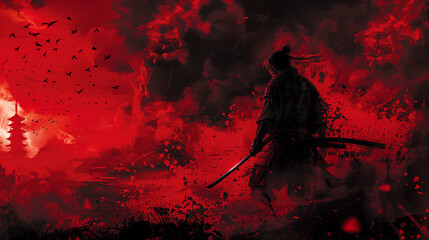 Samurai warrior graphic novel style - obrazy, fototapety, plakaty