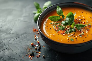 Beautiful carrot soup with copy space