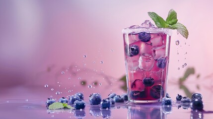 Purple Indulgence: Icy Blueberry Juice in Pastel Dreamscape
