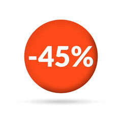 45% price off sticker, badge or label set. 45 percent sale. Discount tag or icon design. Vector illustration.