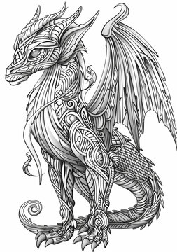 A Printable Coloring Page Of A Proud Dragon. Year Of The Dragon.  V2