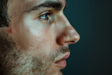 Fototapeta premium Generative AI portrait of young boy suffering from acne skin with hormonal pimples problems