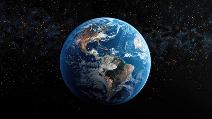 Planet Earth, space, shows a realistic surface of the Earth and a map of the world, both from the point of view of space.