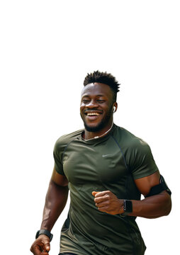 A happy young african man running.