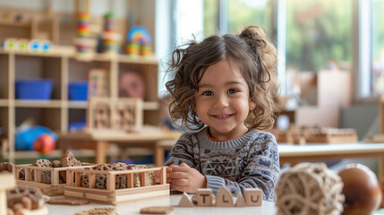 Happy young girl in a preschool or nursery environment. 