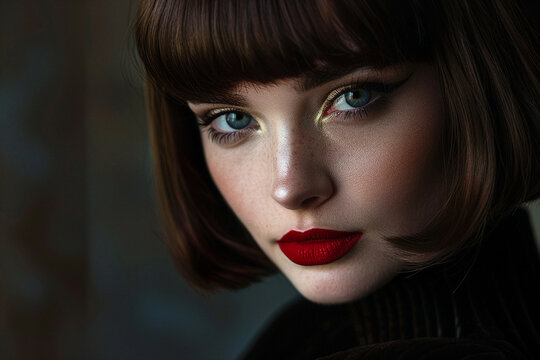 Portrait of beautiful young femme fatale woman in cinematic film noir style generative AI