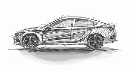 Naklejka premium Car in hand drawn, handwritten style on white background