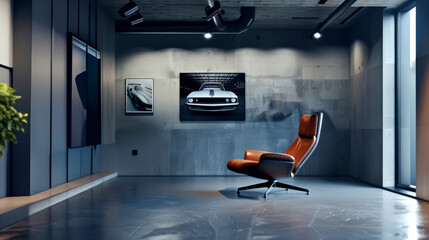 Modern Office with Car Pictures