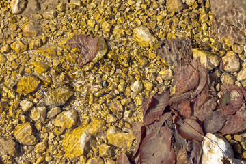 the texture of the riverbank with a rocky fraction and a sand-gravel mixture, a background for...