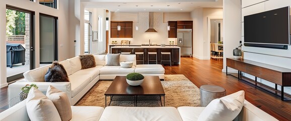 home staging - beautiful modern living room with kitchen