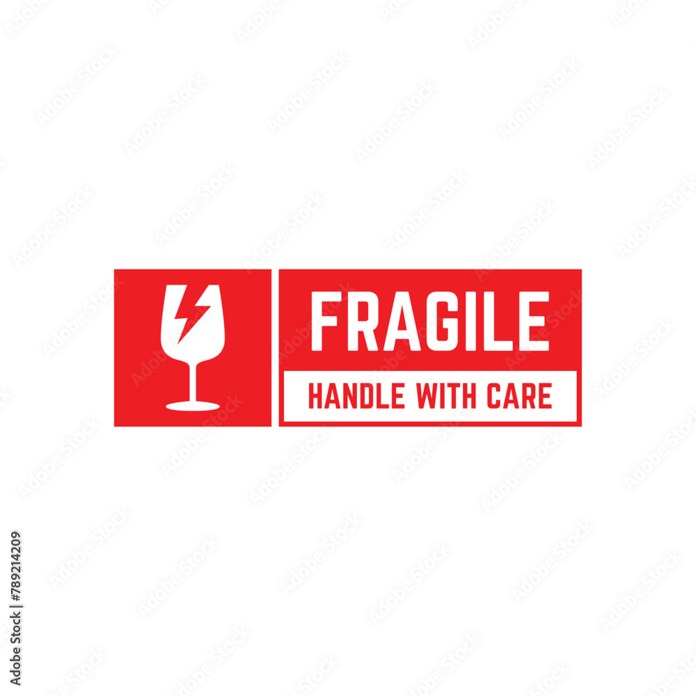 Poster sticker fragile handle with care vector. warning label, fragile label with broken glass symbol, vect
