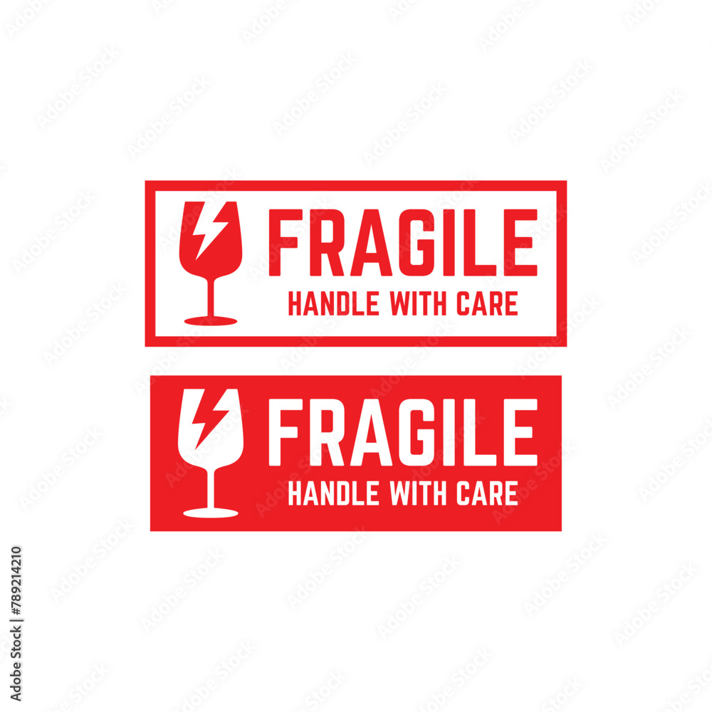 Poster sticker fragile handle with care vector. warning label, fragile label with broken glass symbol, vect