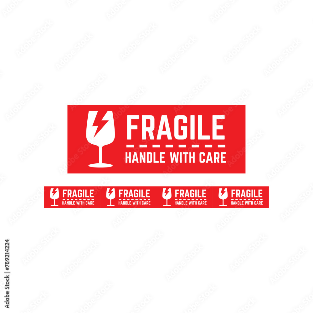 Poster sticker fragile handle with care vector. warning label, fragile label with broken glass symbol, vect