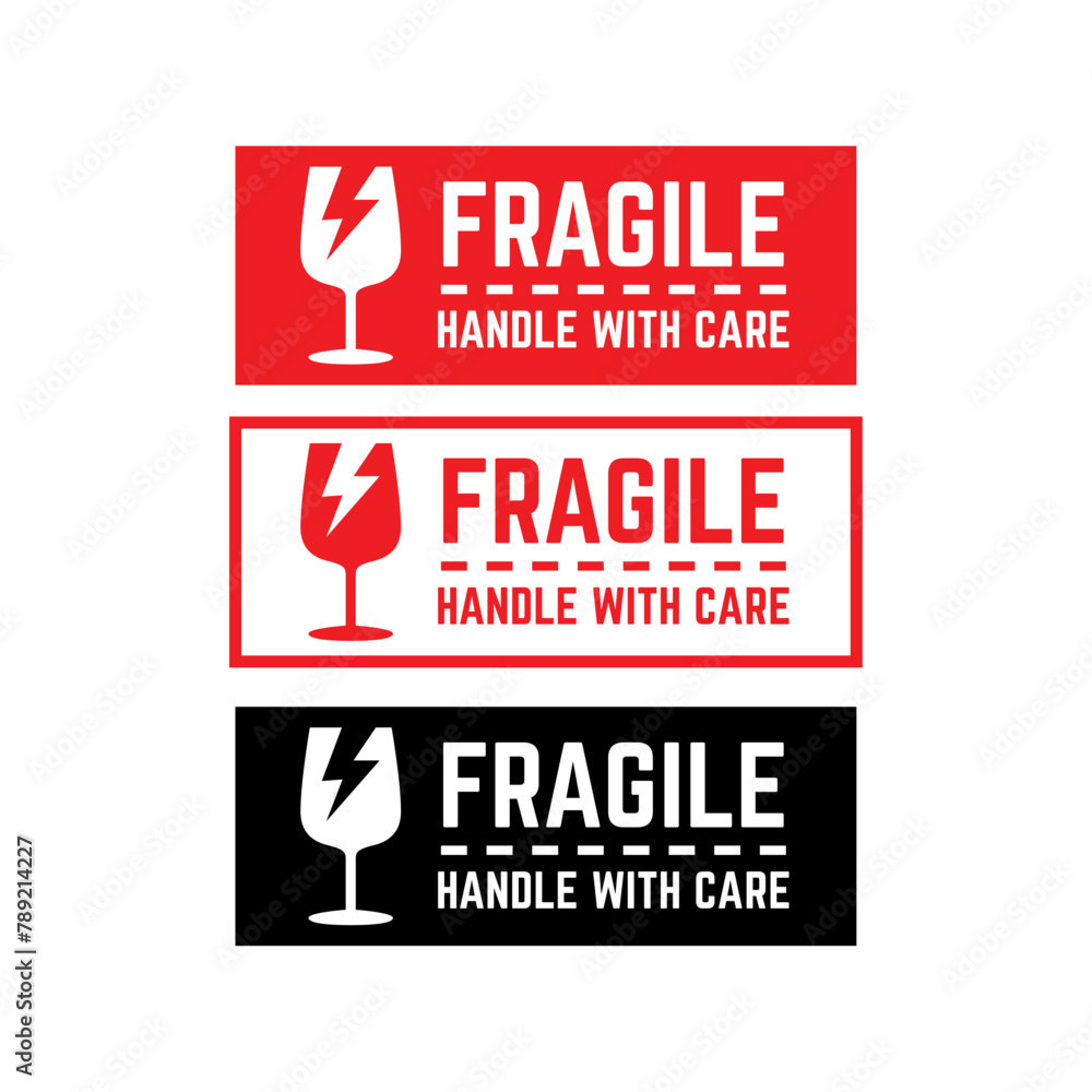 Poster sticker fragile handle with care vector. warning label, fragile label with broken glass symbol, vect
