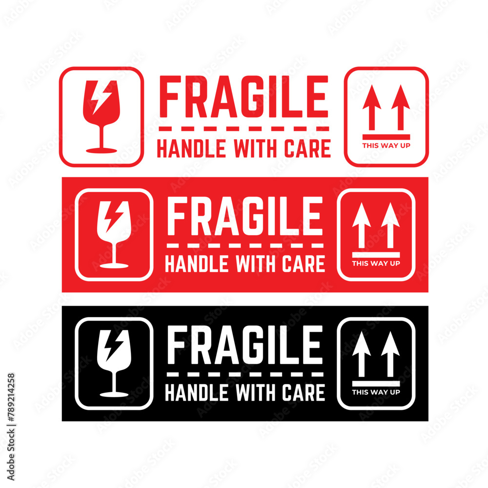 Poster sticker fragile handle with care vector. warning label, fragile label with broken glass symbol, vect