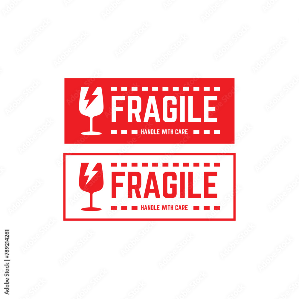 Poster sticker fragile handle with care vector. warning label, fragile label with broken glass symbol, vect
