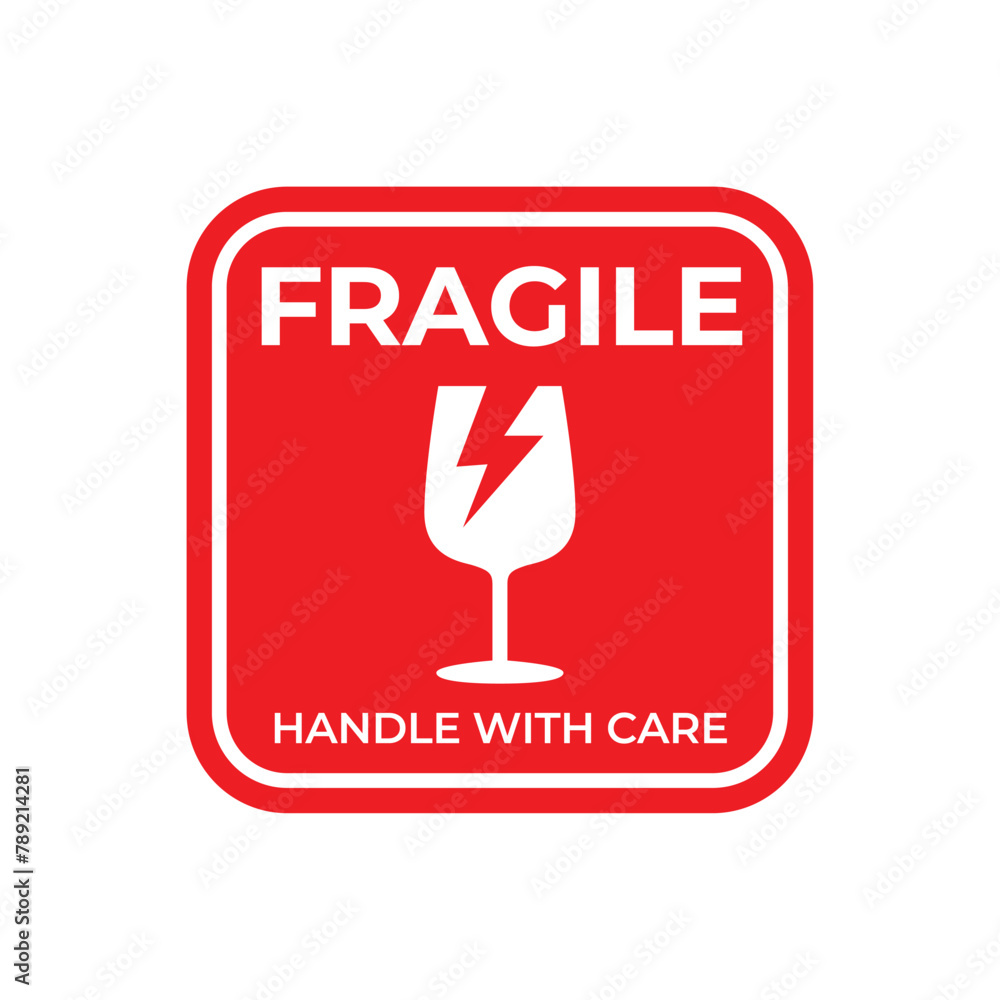 Poster sticker fragile handle with care vector. warning label, fragile label with broken glass symbol, vect
