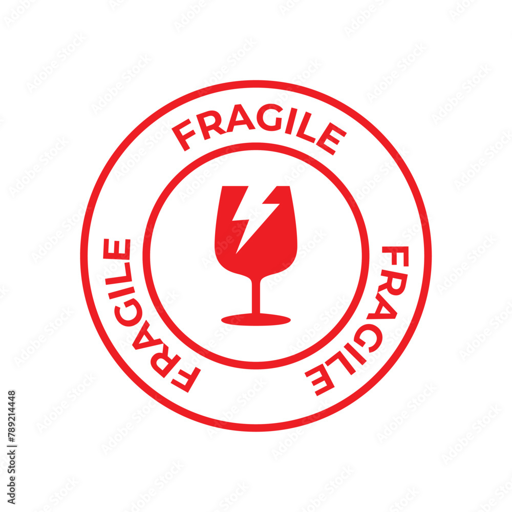 Poster sticker fragile handle with care vector. warning label, fragile label with broken glass symbol, vect
