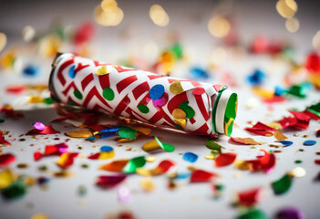 Fototapeta na wymiar a paper confetti popped cracker christmas close-up closeup celebration holiday party festive