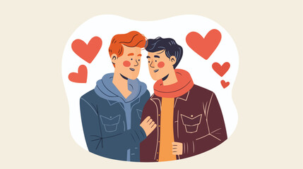 Gay couple boyfriends on date. LGBT teenagers in love