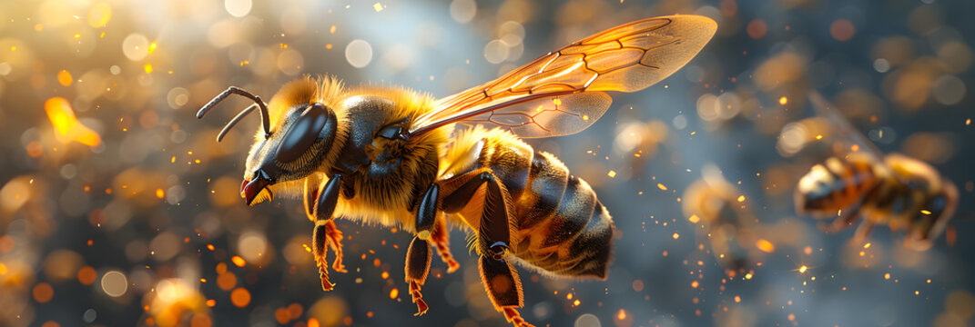 A Bee Flying in the Sky with Bees Flying Around,
Macro bees biology HD wallpaper photographic image
