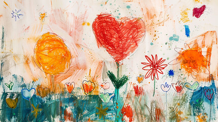 - a handmade card from a child to a mother with colorful drawings, generative ai
