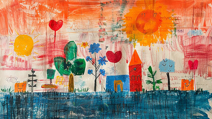 - a handmade card from the child to the mother with red drawings, generative ai