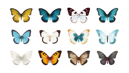 Set of butterflies isolated on white - obrazy, fototapety, plakaty