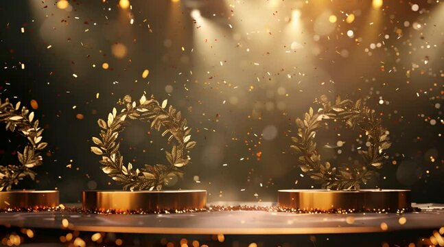 golden laurel wreath on the podium