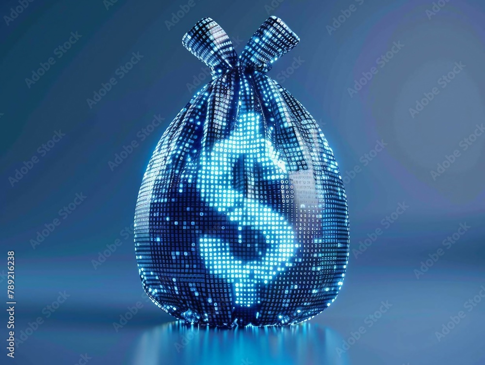 Poster digital blue money bag with a dollar 