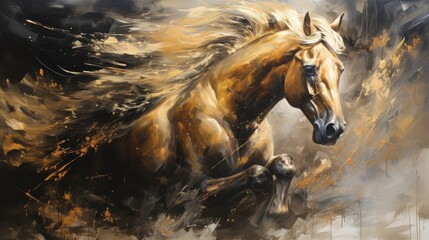 Energetic Gallop: A Captivating Painting of a Horse in Motion. - obrazy, fototapety, plakaty