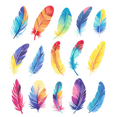 Vector Feathers Set. Elements for design isolated on white. Bird feather icon silhouette collection. Vector illustration