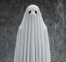 ghost with black eyes on a dark background, halloween concept