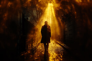 A time-traveling detective solving mysteries across different epochs of history.A man with a hat walks through a dark tunnel. Fire illuminates his path