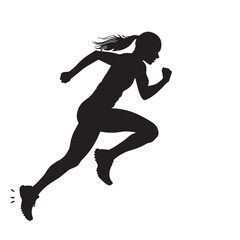 Fototapeta na wymiar Vector silhouette of a female athlete running. Flat cutout icon of a sports person