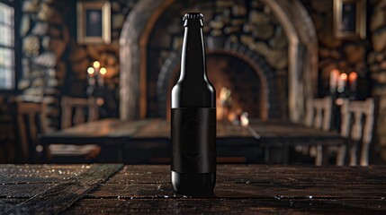 Medieval Beer in Rustic Setting with Stone Walls and Fireplace - obrazy, fototapety, plakaty