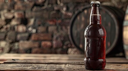 Rustic Beer Bottle on Wooden Surface in Brewery Setting