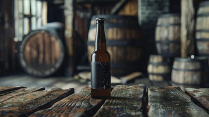 Vintage Beer Bottle in Traditional Brewery Setting - obrazy, fototapety, plakaty