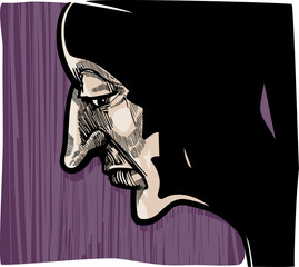 sad man profile in darkness artistic drawing illustration