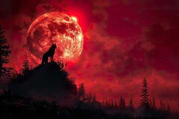 Halloween werewolf with full moon graphic design illustration - obrazy, fototapety, plakaty