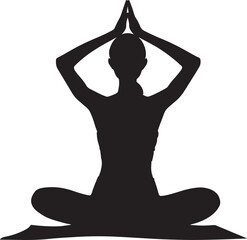 woman doing yoga silhouette vector black on white background