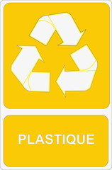 Panneau indiquant le tri sélectif des déchets avec texte en langue française: plastique	 - 789220893