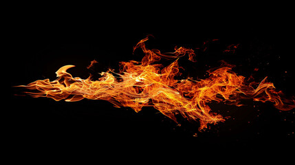 Bright and dynamic fire flames, cut out isoalted on black background
