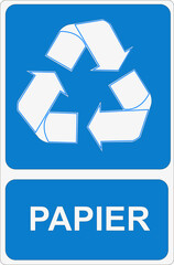 Panneau indiquant le tri sélectif des déchets avec texte en langue française: papier	