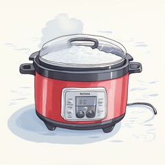 Rice cooker steaming, vibrant