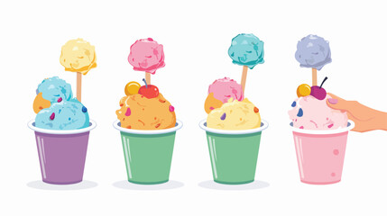 Ice-cream balls in cup. Hand holding icecream in buck