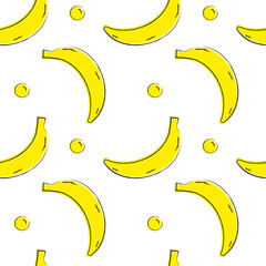 Banana seamless background. Vector pattern with texture brushes.