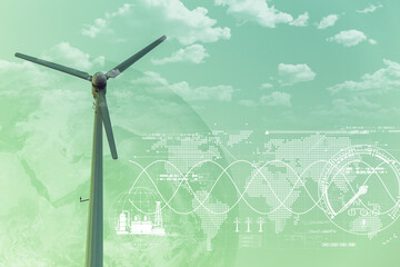 wind turbine green power eco and clean energy generator for the world future graphic concept. earth...