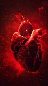 A red heart is shown in a red background. The heart is surrounded by a red glow, giving the image a warm and intimate feeling